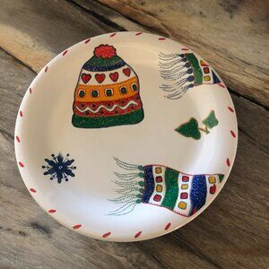 CRATE & BARREL HAT AND SCARVE WINTER THEME COOKIE PLATE